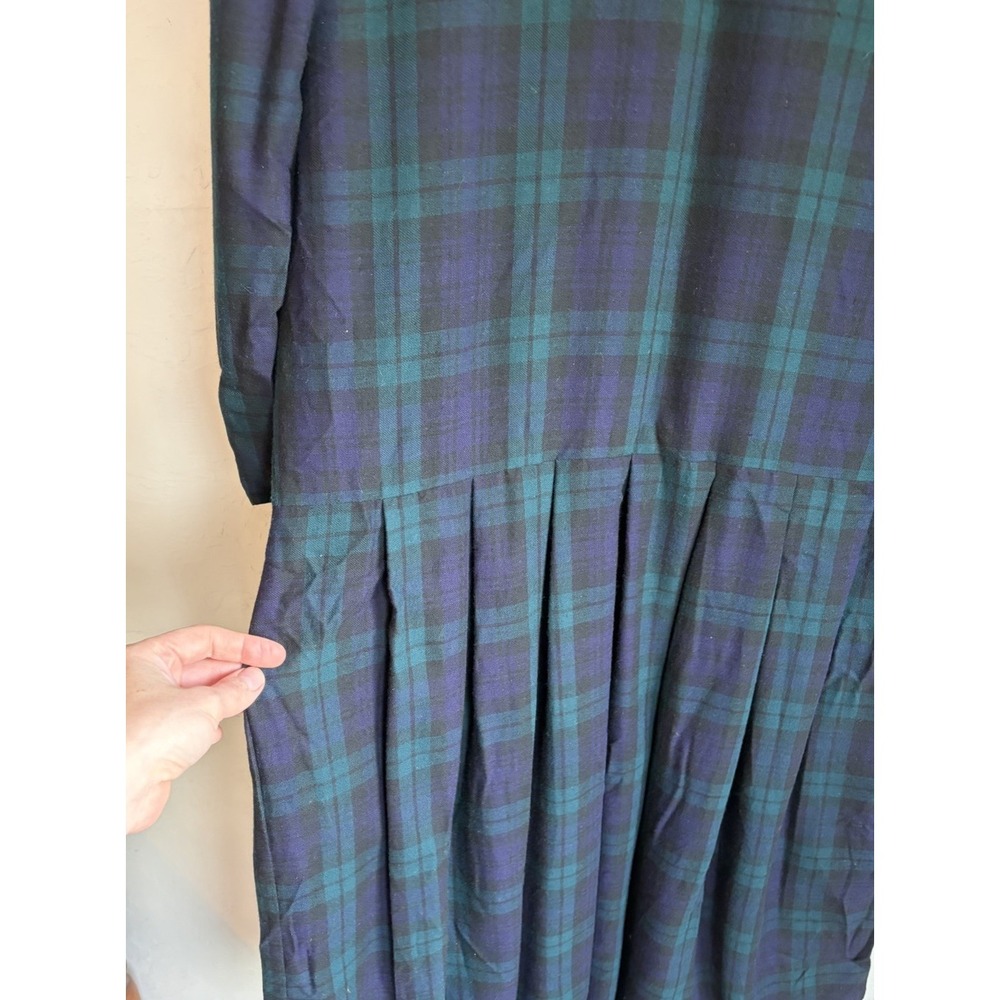 Vintage 80s Laura Ashley Wool Tartan Plaid Drop Waist Dress 12 Lace Collar UK - Picture 7 of 11